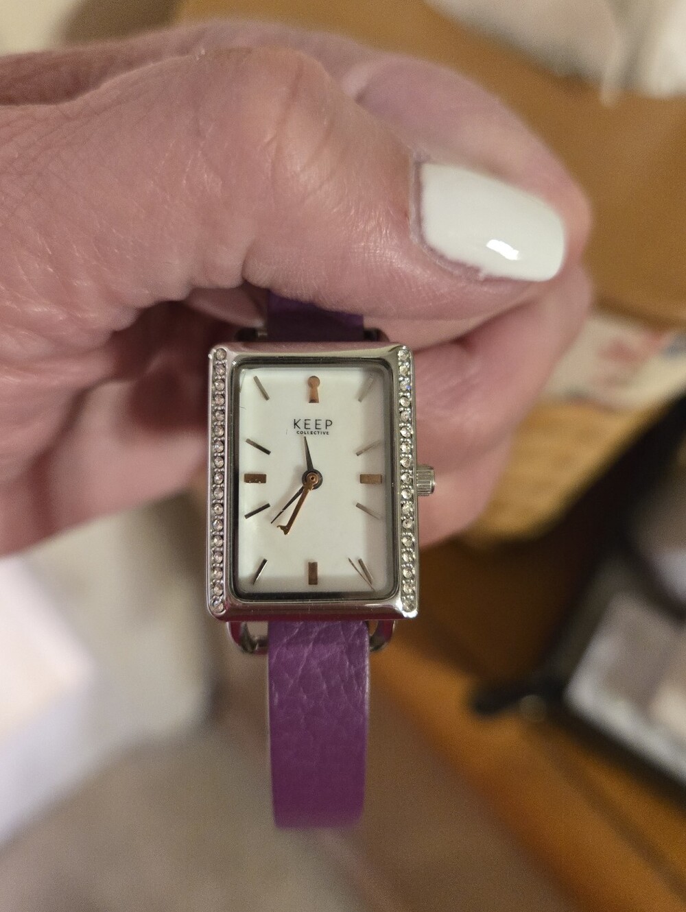 KEEP Collective Purple Strap Crystal-Accent Rectangular Watch